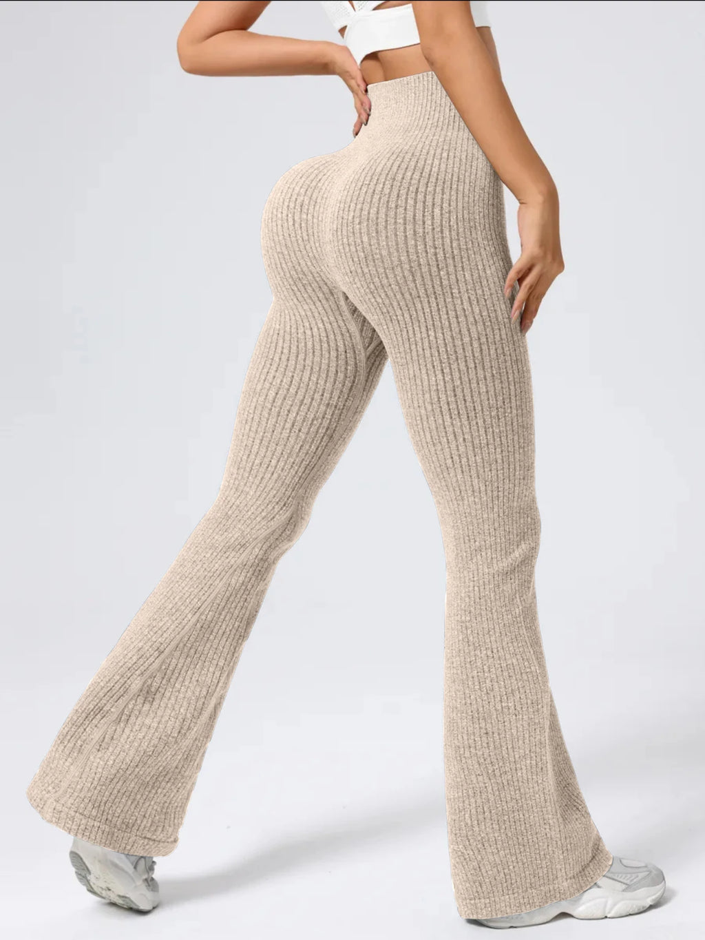 High-waisted tapered flared yoga pants, high-waisted butt-lifting fitness leggings, peach-shaped butt sports long pants, wide-le