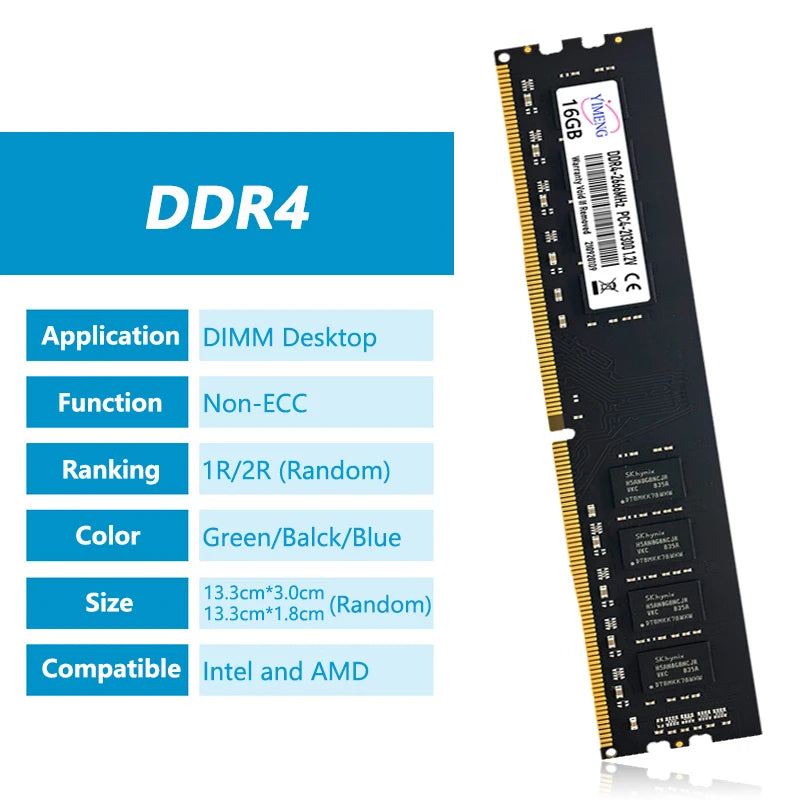 DDR4 4GB 8GB 16GB Desktop Memories Ram 2133 2400 2666 3200Mhz 288Pin PC4 17000 19200 21300 25600 1.2V Non-ECC DIMM Memory Ram