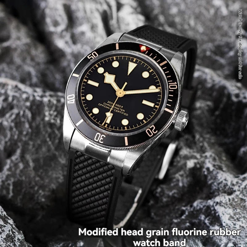 Metal End Link Curved End With Fluoro Rubber Strap 20mm Waterproof Quick Release Bracelet Fit for 39mm Tudor Black Bay GMT