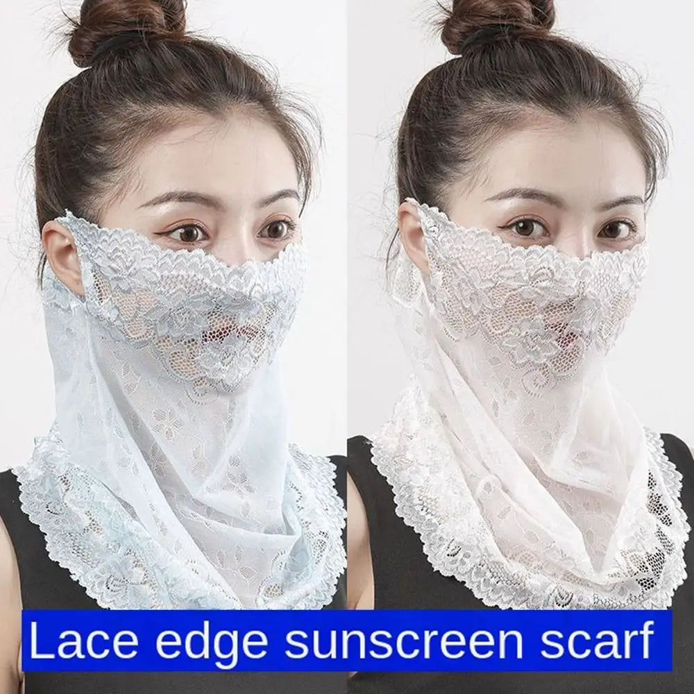 Summer Sunscreen Lace Mask Women Men Sport Golf Face Mask UV Protect Neckline Mask Hanging Ear Headband Scarf