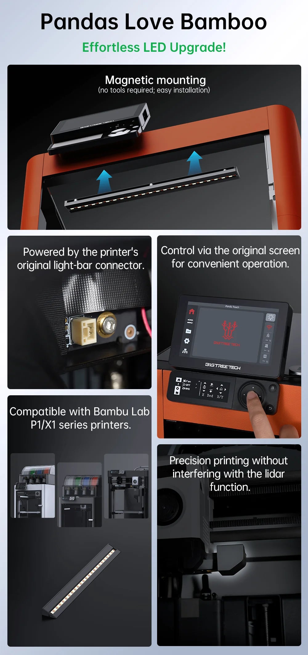 BIGTREETECH Panda Lux LED Light Bar Upgrade Kit High Brightness Lighting Magnetic Install for Bambulab P1/X1 3D printer Parts