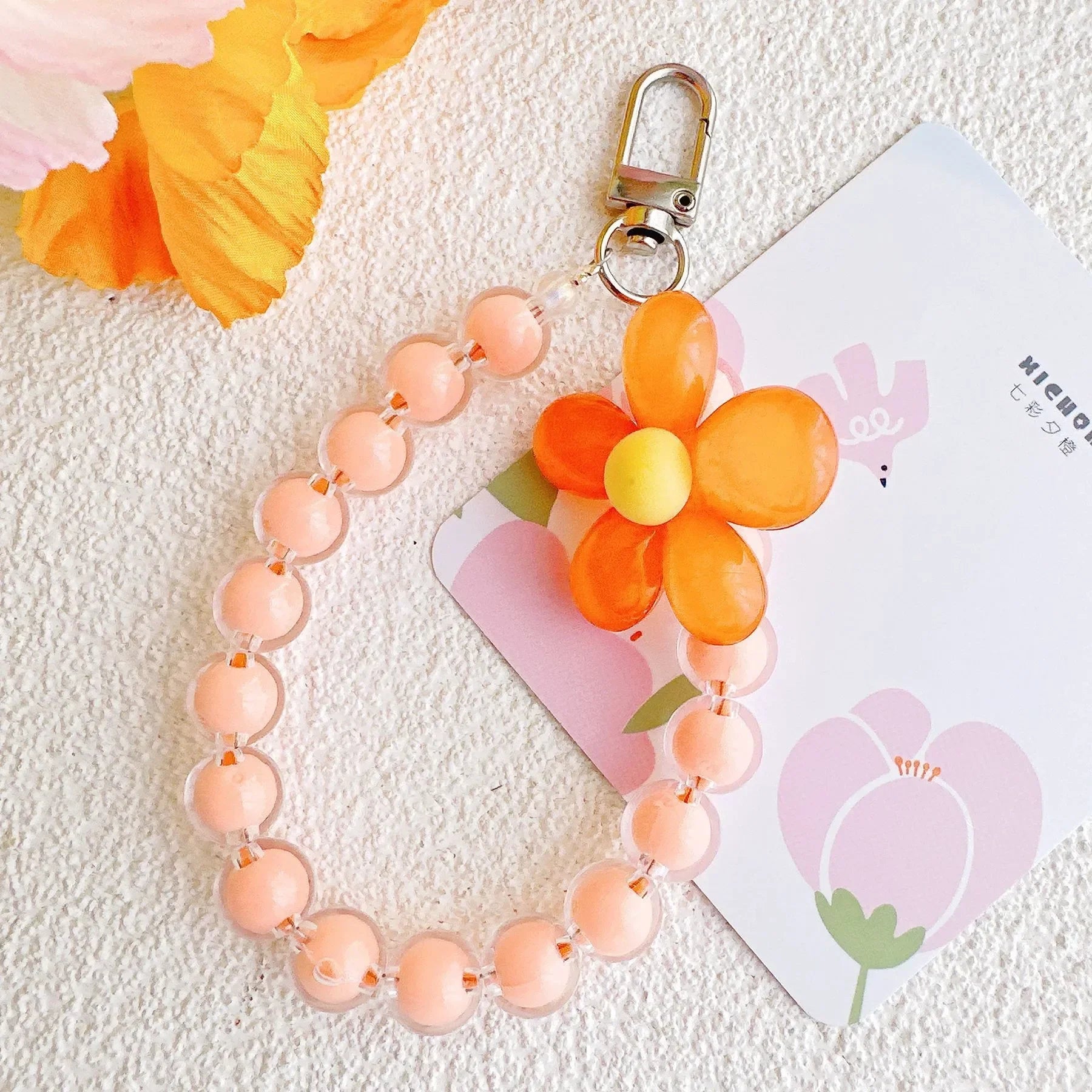 Acrylic Beads Keychain Phone Charm Women Girls Mobile Phone Chain Cellphone Strap Anti-lost Lanyard Beaded Hanging Rope Jewelry