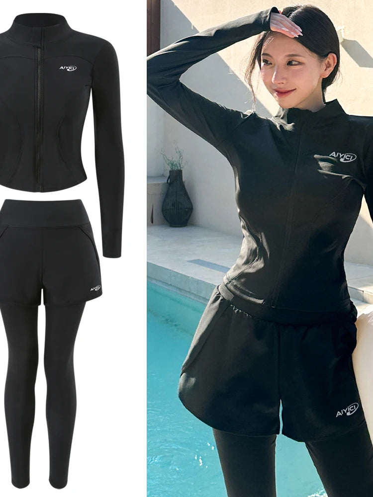 2026 New Women's Wetsuit Two-Piece Long Sleeve Long Pants Swimming Suit Diving Suit Warm Sunscreen Sports Style Separate Briefs