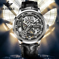 OUPINKE 3173 Skeleton Automatic Mechanical Watch Luxury Brand 50M Waterproof Watch Leather Strap Mens Watch Box Gifts Reloj