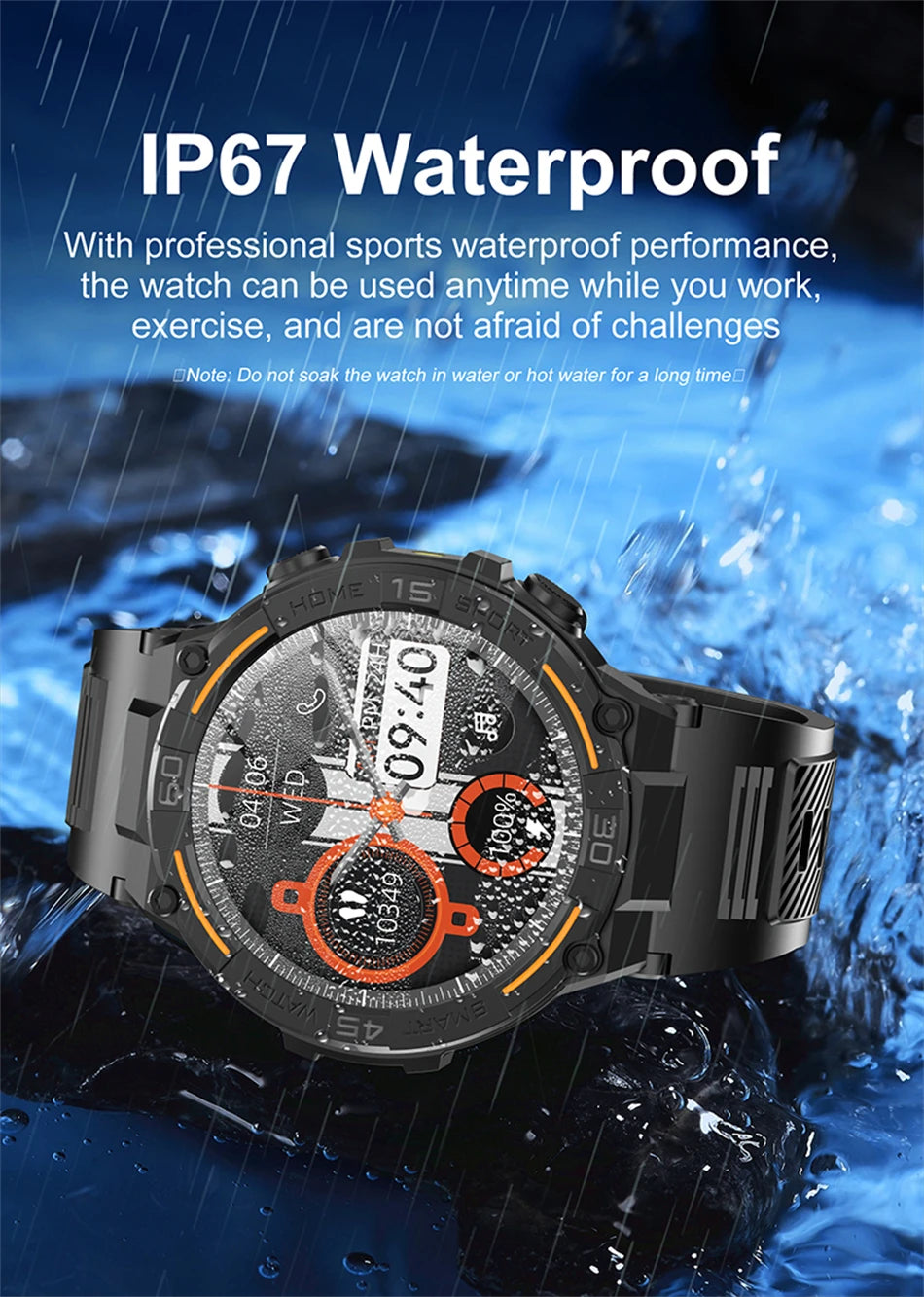 Outdoor Military Rugged Smartwatch Men GPS Sports Fitness Waterproof Watch Bluetooth Call with LED Lights Smart Watch