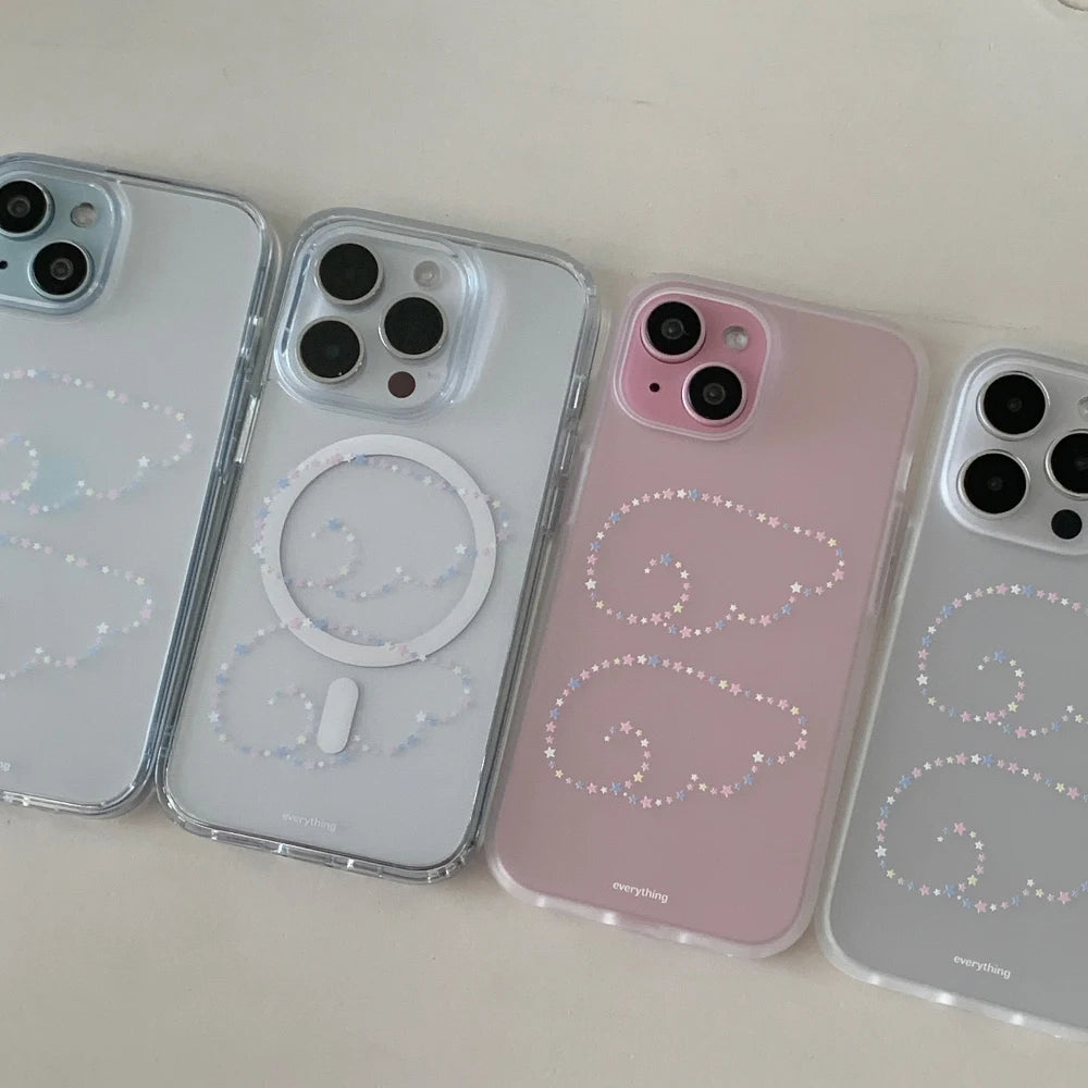 Creative Cute Korean Colorful Star Wings Cartoon Lovely INS Phone Case For iPhone 16 15 14 13 12 11 Pro Max Plus MINI Y2K Cover