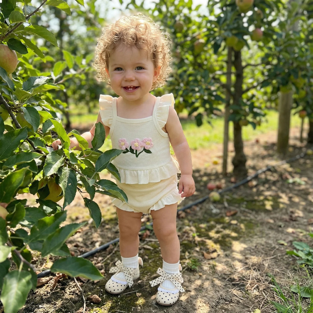 Toddler Kids Baby Girls Summer Clothing Outfits 3D Flower Ruffles Hem Fly Sleeve Tanks Tops Elastic Waist Shorts Holiday Clothes