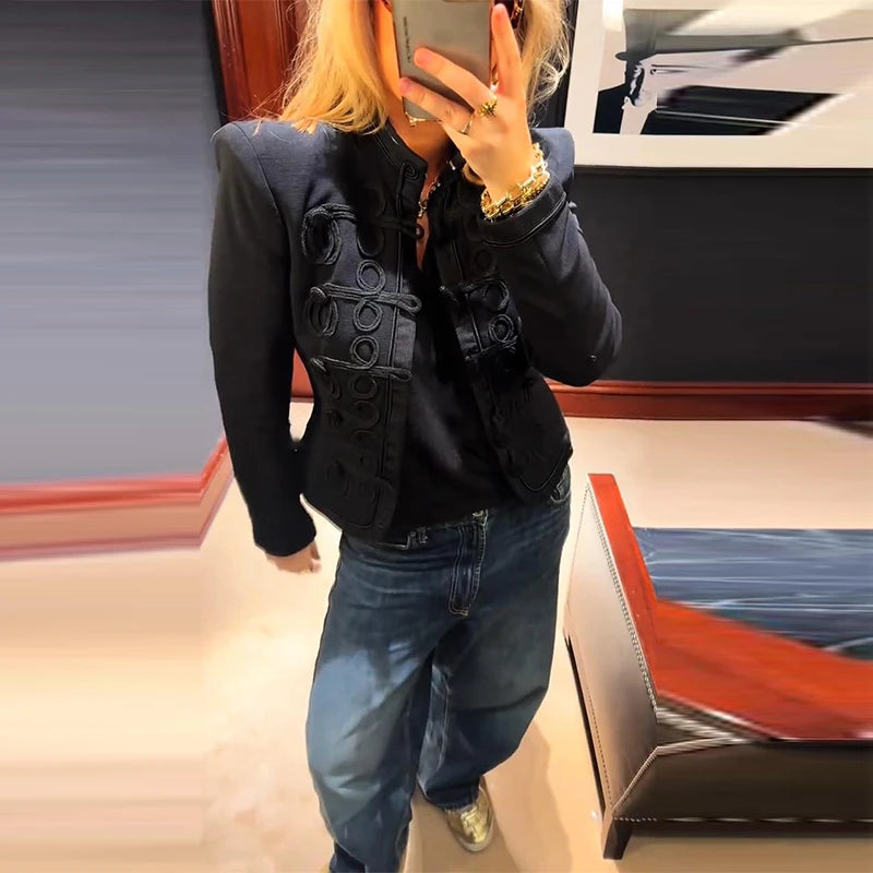 Fashion Women's Jacket O-neck Full Sleeve Single Breasted Female Napoleon Jackets 2026 Spring New Chic High Street Lady Coats
