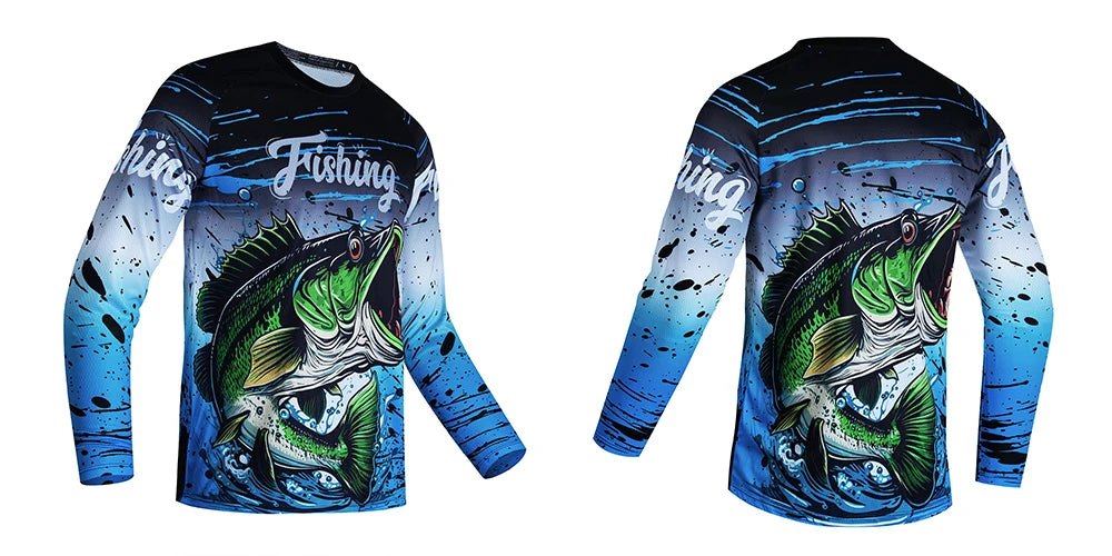 2025 Fishing Shirt Men Summer Outdoor Fishing Clothing Sunscreen Long Sleeve Fish Print Casual Shirts Anti-UV Fishing Shirts