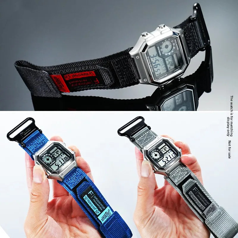 AE1200 Loop Design Nylon Canvas Strap For Casio Watches A158W/A168/W-216H/F-91/AE1300/1500/AE-1200 Outdoor Sports watchband 18mm