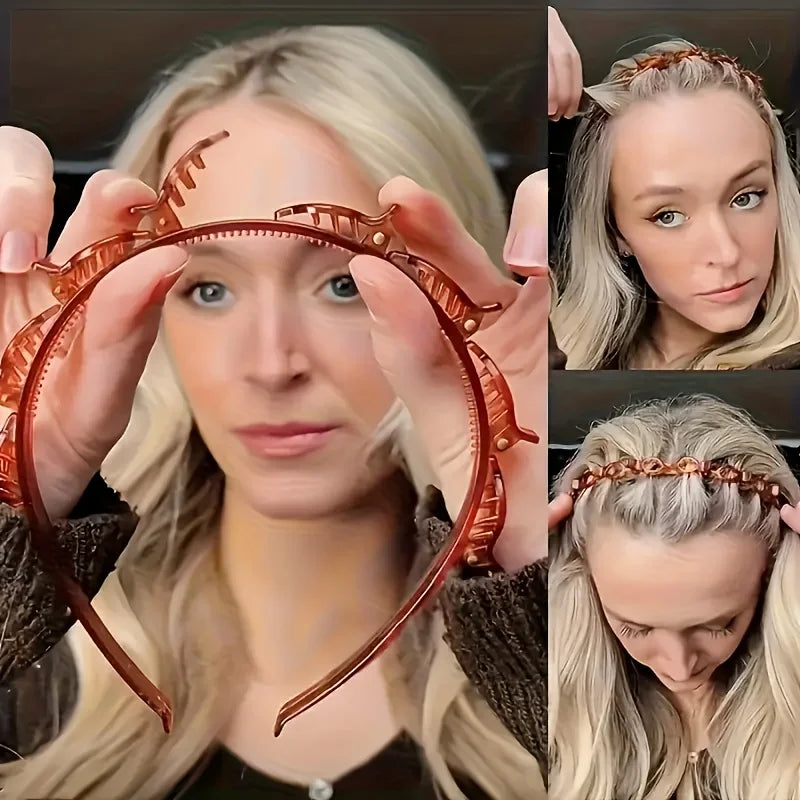Braided Headband with Double-Layered Braids & Hollow Braiding - Solid Color Retro Hair Clip for Bangs, Volume & Braiding Styles