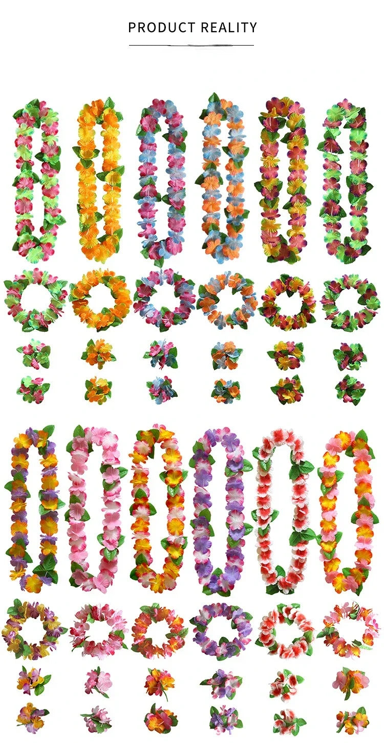 10 Sets Festive  Hawaiian Leis Luau Party Favors Tropical Necklace Summer Beach Vacation Decorations Birthday Wedding