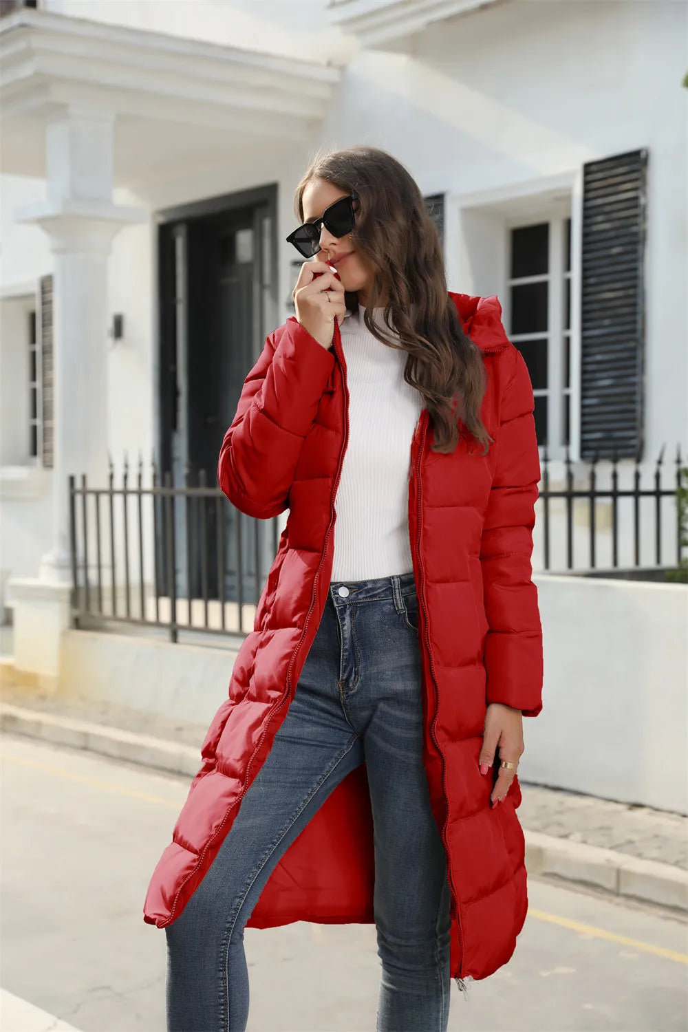 Winter Hooded Women's Cotton Padded Jacket Mid-length Keep Warm Coats Thickened Slim Fit Outwear