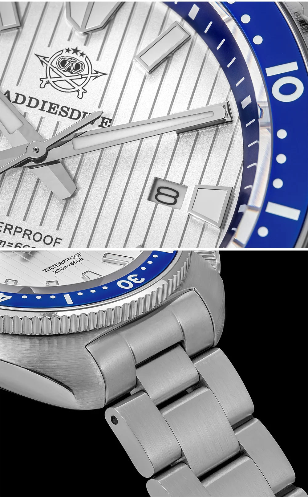 ADDIESDIVE Watch For Man AD2507 Sapphire Crystals Window Display BGW9 Luminous 200M waterproof 316L Stainless Steel Quartz Watch