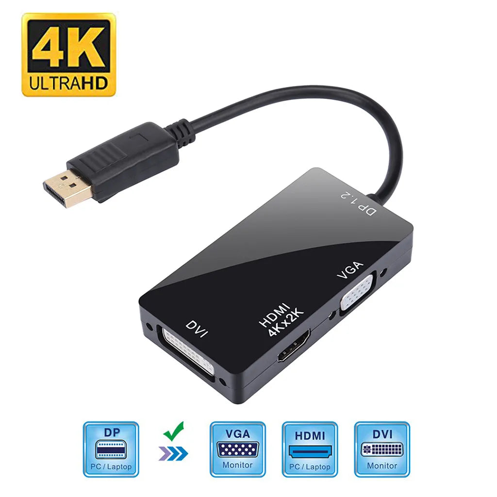 DisplayPort  Mini Dp To HDMI-compatible 4K DVI VGA 3 In 1 Cable Adapter Converter for HDTV Monitor Projector for Gaming