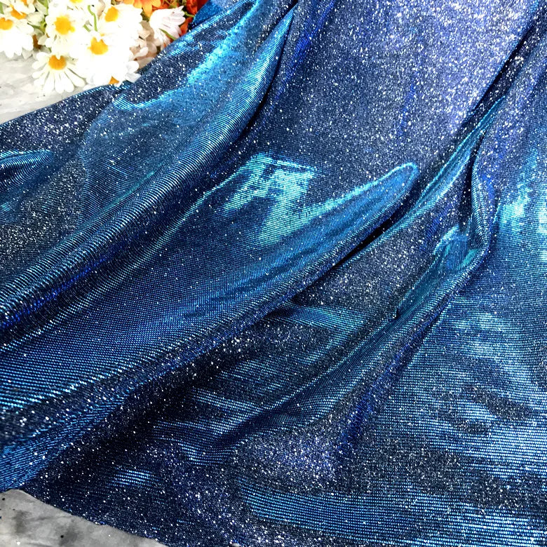 Colorful Blue Gradient Glitter Fabric Elastic Knitting By The Meter for Clothes Performance Dress Diy Sewing Designer Cloth Gold