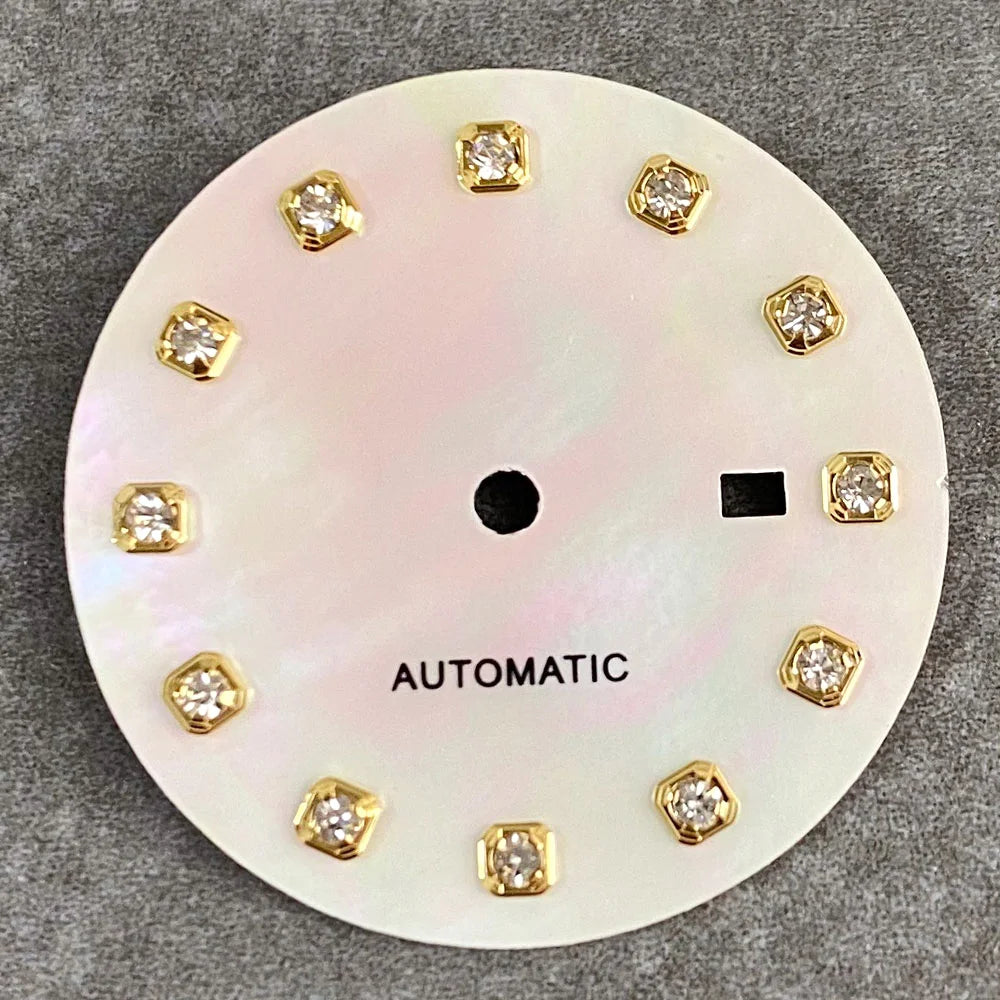 24.5mm Mother of Pearl Shell Dial Roman Diamond Sunburst Watch Dial Hand Fit NH05A NH05 Watch Movement Ladies Watchmaker Tools