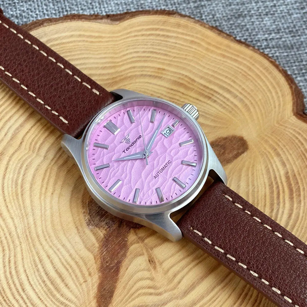 Tandorio Automatic 20ATM Diving Watch for Men Pink Dial Date NH35AA 200m Water Resist 39mm Sapphire Crystal Screw-in Crown