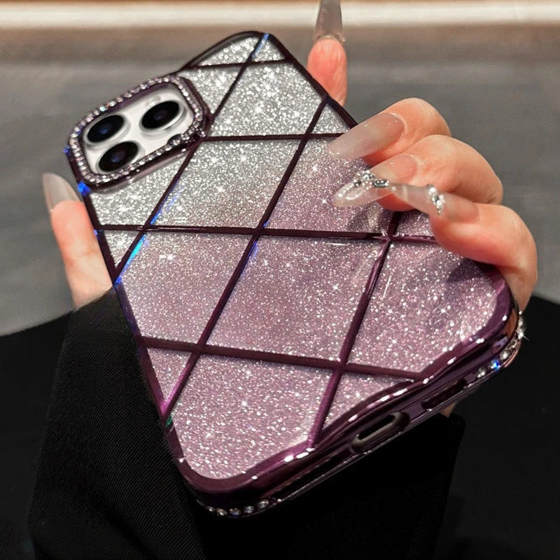 Luxury Diamond Case for iPhone 16Pro 15Pro Max Rhombus Transparent Plating Soft Silicone Cover for iPhone 15 16 13 12 14 Pro Max
