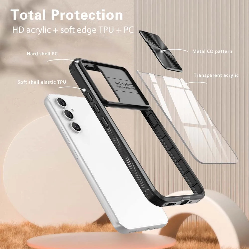 Transparent Slide Camera Lens Cap Case For Samsung Galaxy A14 A15 A35 A55 A05S A24 A34 A54 A33 A52 A32 A13 A23 Hard Full Cover