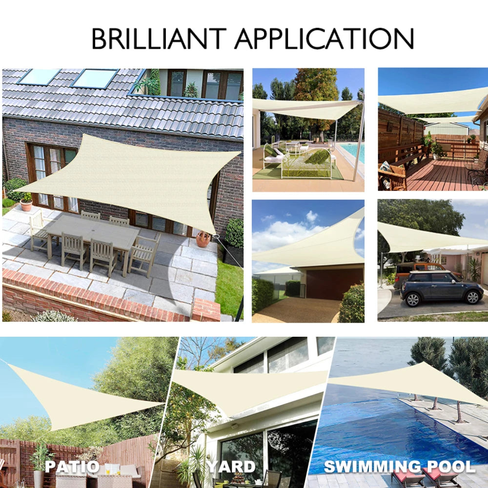 Beige Sun Shade Sail Waterproof Outdoor Garden Sails Canopy Patio Party Sunscreen Awning 98% UV Block Shade Cloth with Free Rope