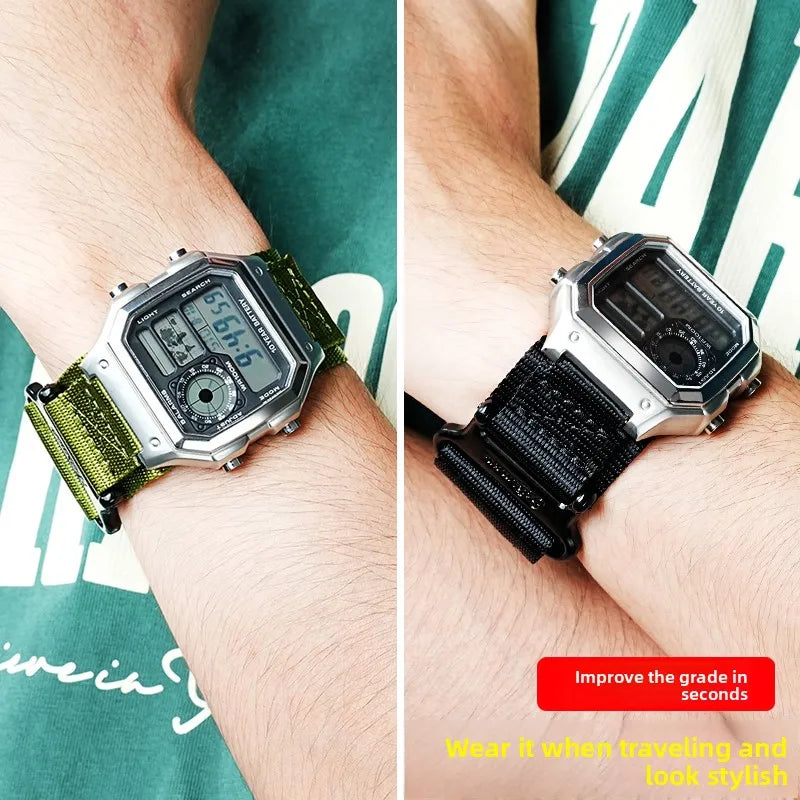 AE1200 Loop Design Nylon Canvas Strap For Casio Watches A158W/A168/W-216H/F-91/AE1300/1500/AE-1200 Outdoor Sports watchband 18mm