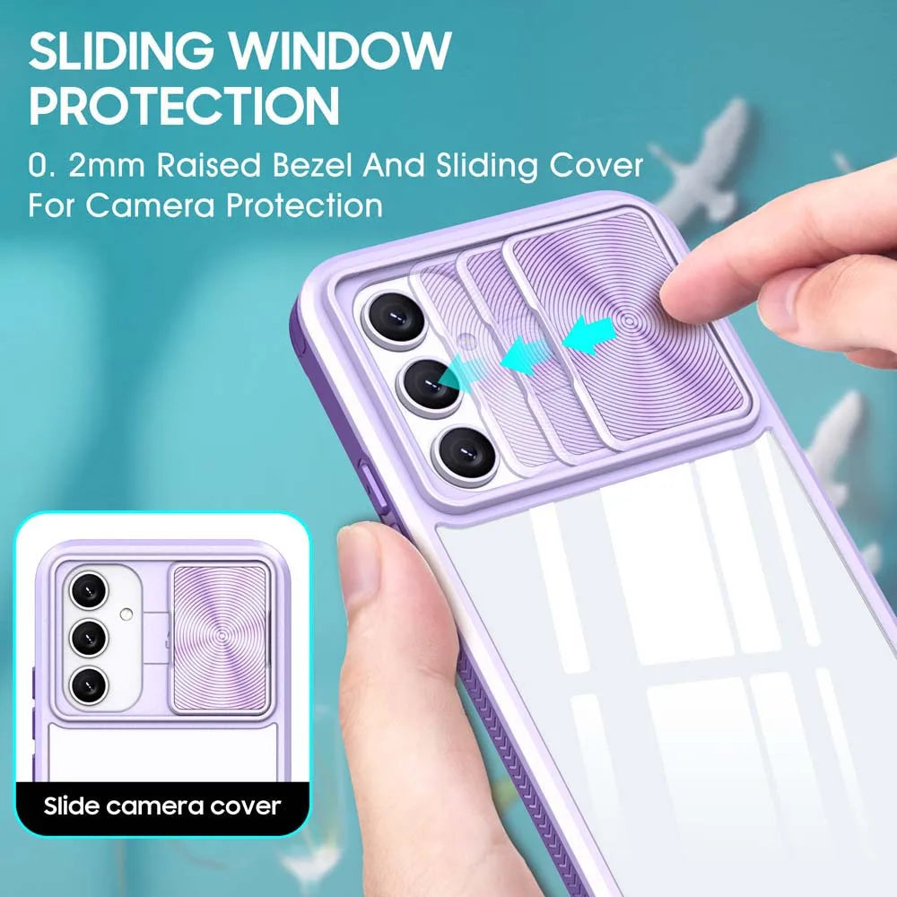 Transparent Slide Camera Lens Cap Case For Samsung Galaxy A14 A15 A35 A55 A05S A24 A34 A54 A33 A52 A32 A13 A23 Hard Full Cover