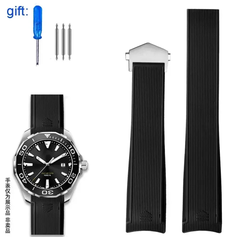Silicone Watch Straps For Tag Heuer CARRERA AQUARACER 300 WAY201A WAY211C Rubber Black Blue Watch Accessories Band 22mm