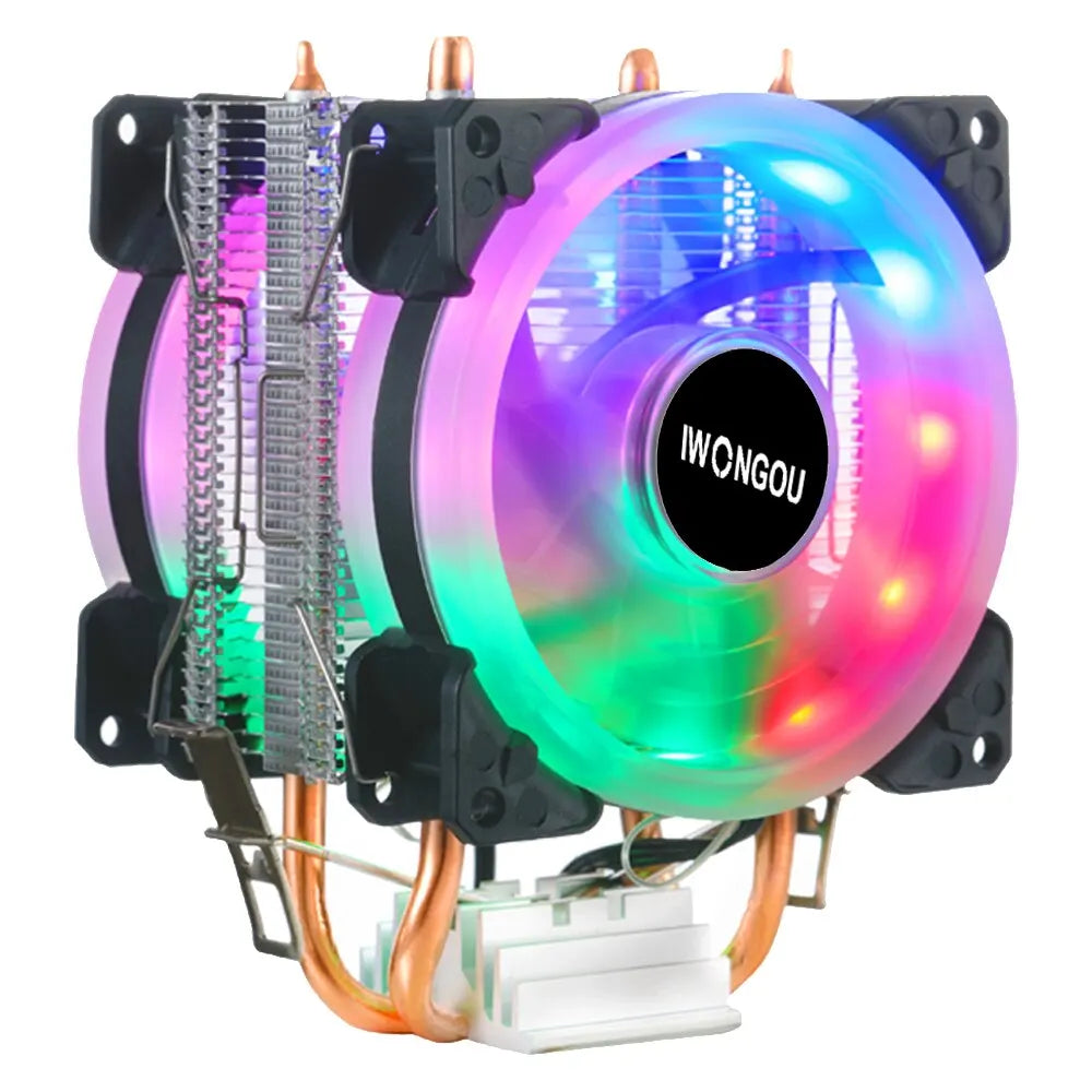IWONGOU X99 Processor Cooler LGA2011 2 Heatpipes Radiator 90mm RGB Fan 3Pin Cooling CPU for Intel LGA 2011/1366/1700/AMD/1156