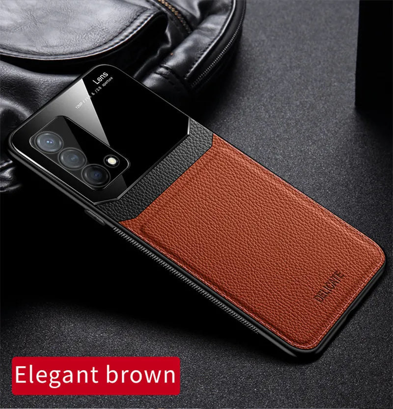 Realme GT Master RMX3363 RMX3360 Case Leather Glass Texture TPU Bumper with Plexiglass Back Cover for Realme GT Master Edition