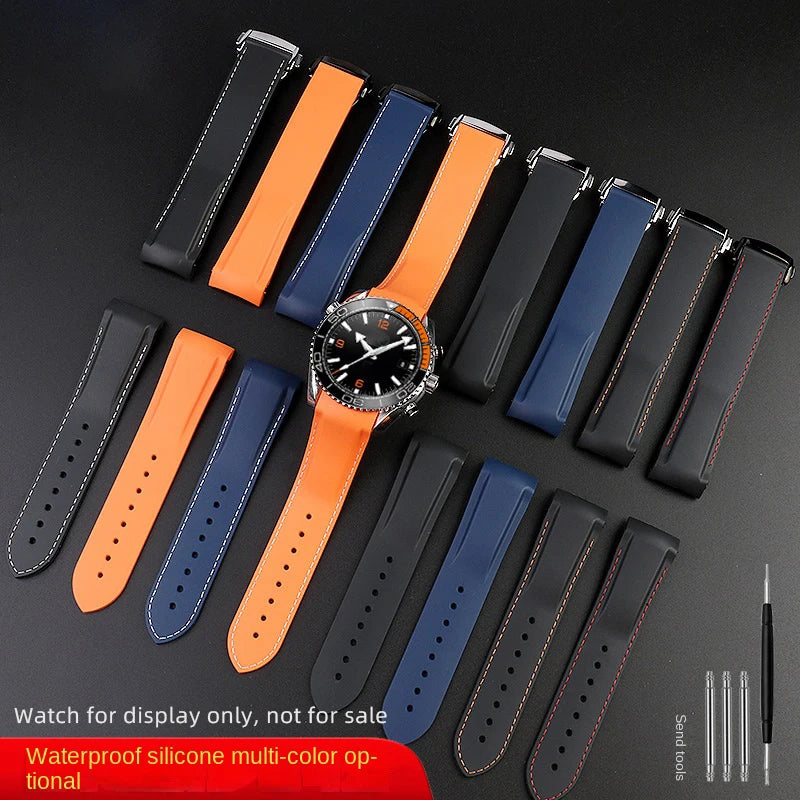 20mm 21mm 22mm Curved End Silicone Rubber Strap for Omega Seamaster 300/600 Planet Ocean 600 Folding Buckle Watchband Bracelet