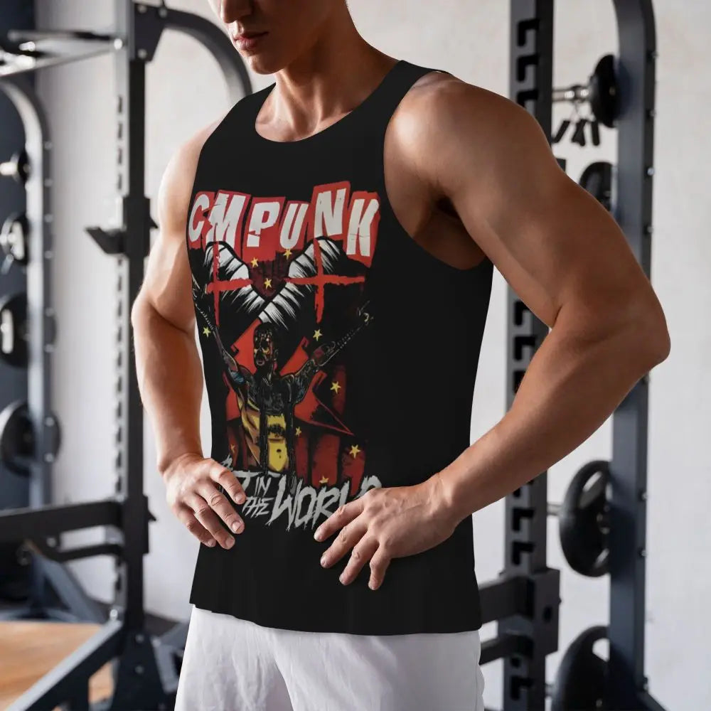 Graphic Wrestling CM Punk Best In The World Workout Tank Tops Sleeveless Shirt Bodybuilding Fitness Gym Compression Vest