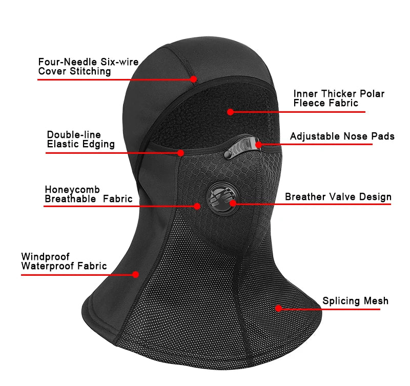 X-TIGER Winter Cycling Mask Thermal Fleece Windproof Cycling Face Mask Keep Warm Balaclava Skiing Mask Headwear