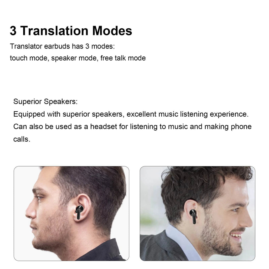 Language Translator Earbuds 144 Languages Multifunction BT Wireless Translator Device for Travel Shopping Black
