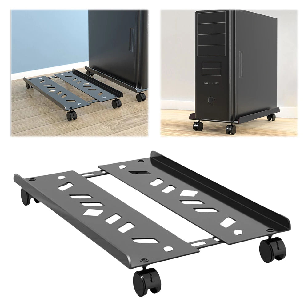Heavy-Duty PC Tower Stand with Caster Wheels Adjustable PC Tower CPU Holder Steel Desktop Stand PC Riser Office Desk Accessories