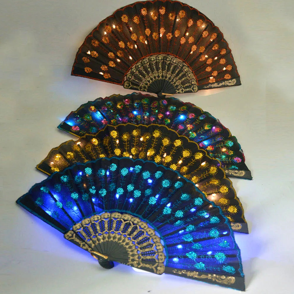 Party Glow Light Up Flower Peacock Hand Fan Dance Show Church Birthday Gift  Bar Props Wedding Festival Halloween Christmas