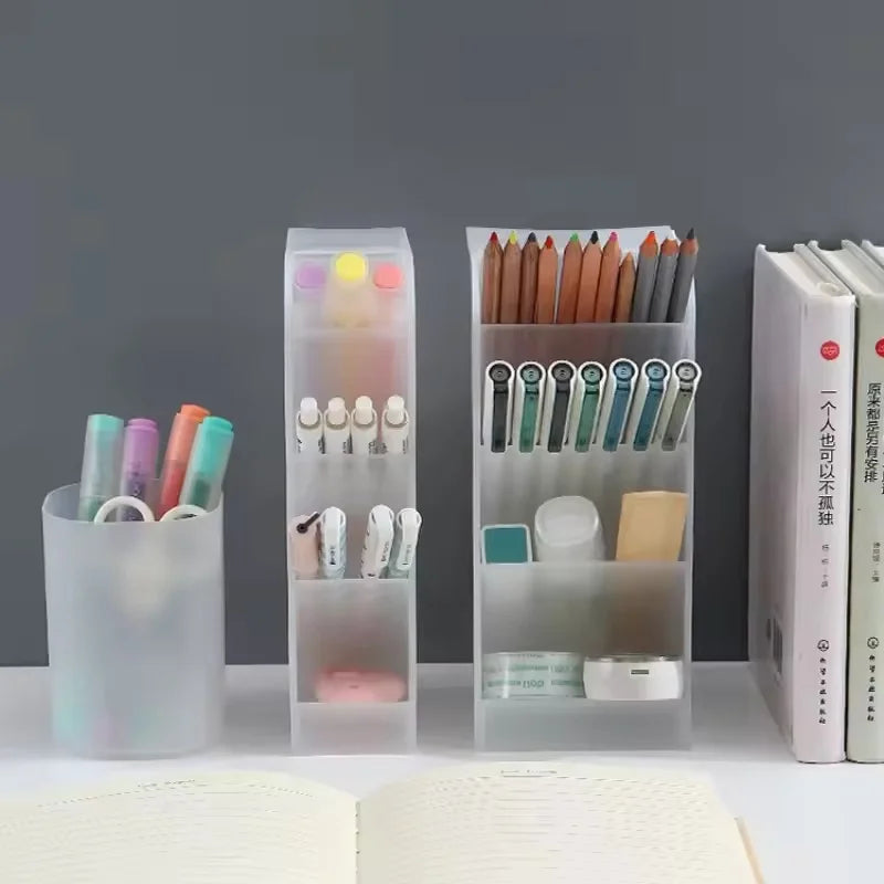 1Pcs Semi Transparent Frosted Pen Holder Slanted Makeup Brush Lipstick Organizer Multifunctional Stationery Storage Tube