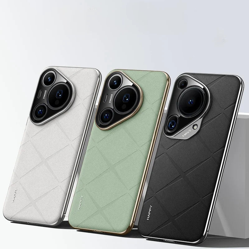 For Huawei Pura 70 Ultra Luxury Ultra-thin Plain Leather + PC Camera Protection Back Cover For Pura 70 Pro Plus