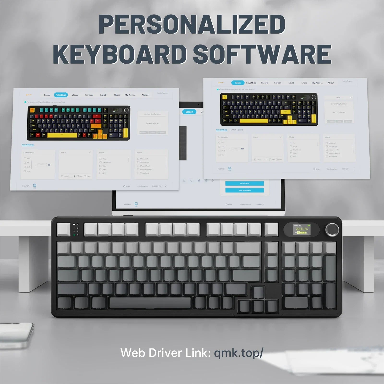Attack Shark X98PRO 3-Mode RGB Bluetooth Wireless Mechanical Keyboard Full Key Hot-Swappable TFT Color Display Rotary Keyboard