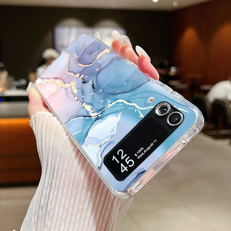 For Samsung Galaxy Z Flip 7 6 5 4 3 Case Watercolor Marble Pattern Hard Clear Folding Cover For Samsung Z Flip6 Flip5 Flip7