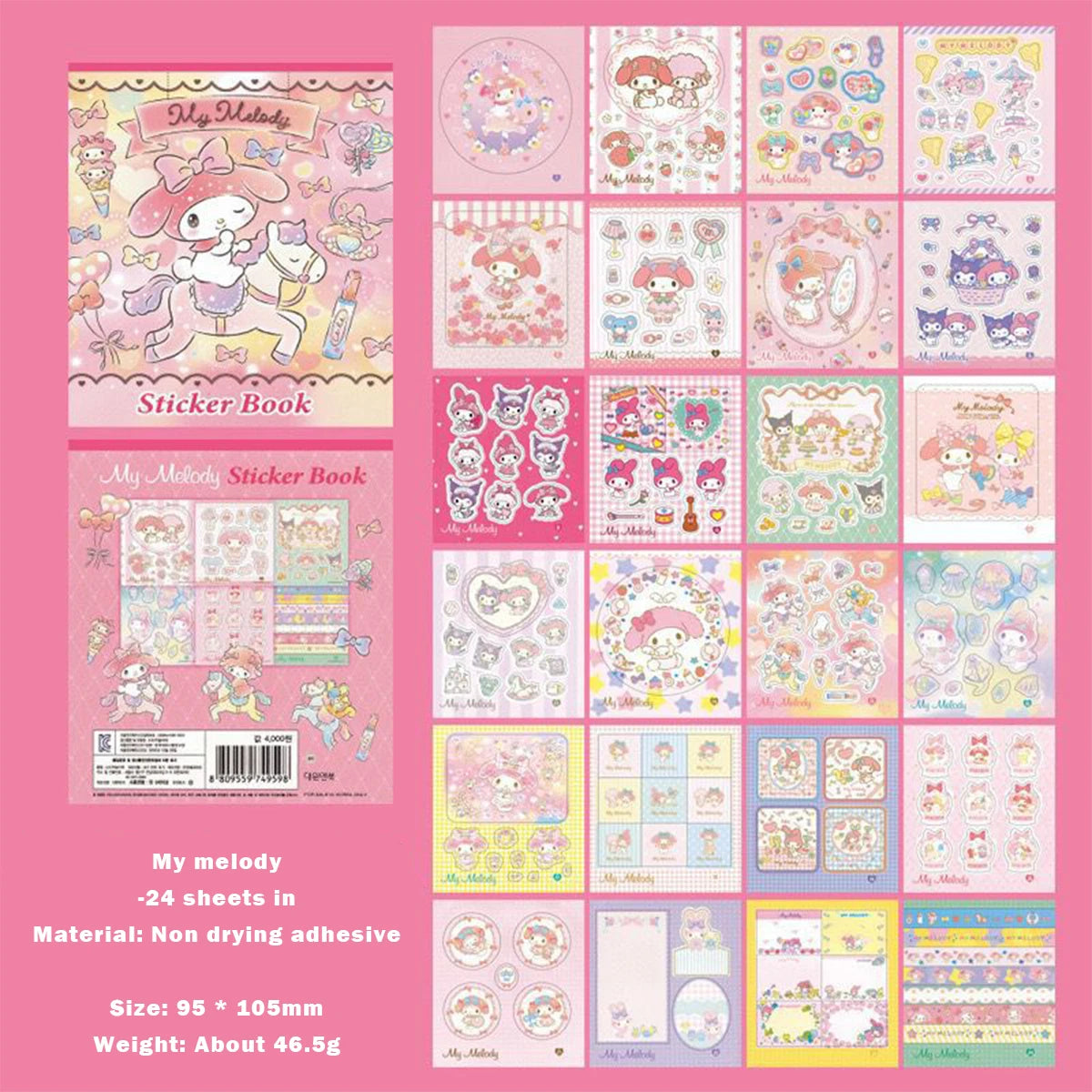 24pcs/set Sanrio Series Cute Stickers Book DIY Kawaii Cartoon Anime Stickers for Laptop Skateboard Bike Guitar Laggage Bicycle