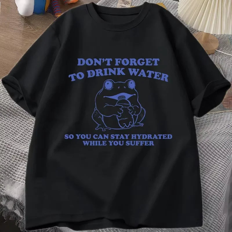 Stay Hydrated While You Suffer T-Shirt Vintage Style Funny Frog Graphic Tee Summer Short Sleeve T-shirts Oversized Tees
