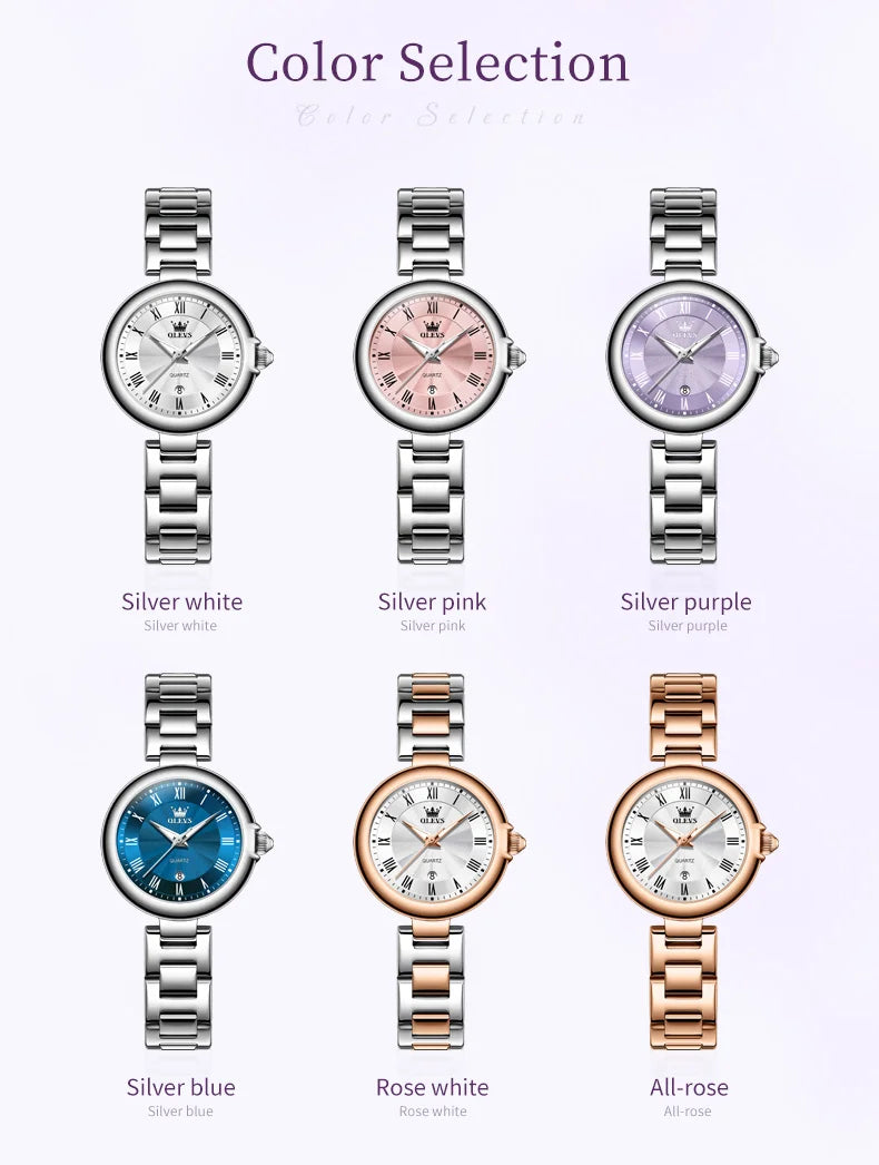OLEVS 5608 Retro Style Quartz Watch for Women Elegant Steel Strap Auto Date Waterproof Luminous Luxury Ladies Wristwatch