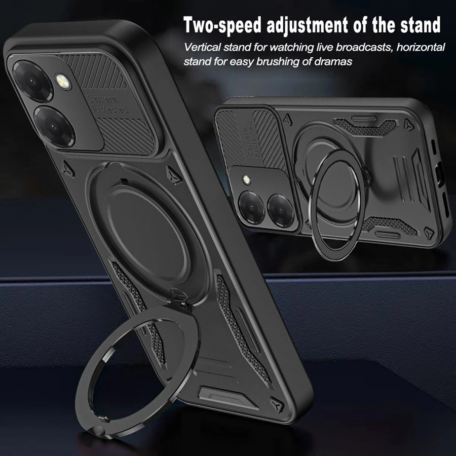 Solid Armor Shockproof Magnetic Case For Xiaomi Redmi 15C 15 A5 14C Note 14S 14 13 Pro Plus 5G Car Holder Ring Stent Phone Cover