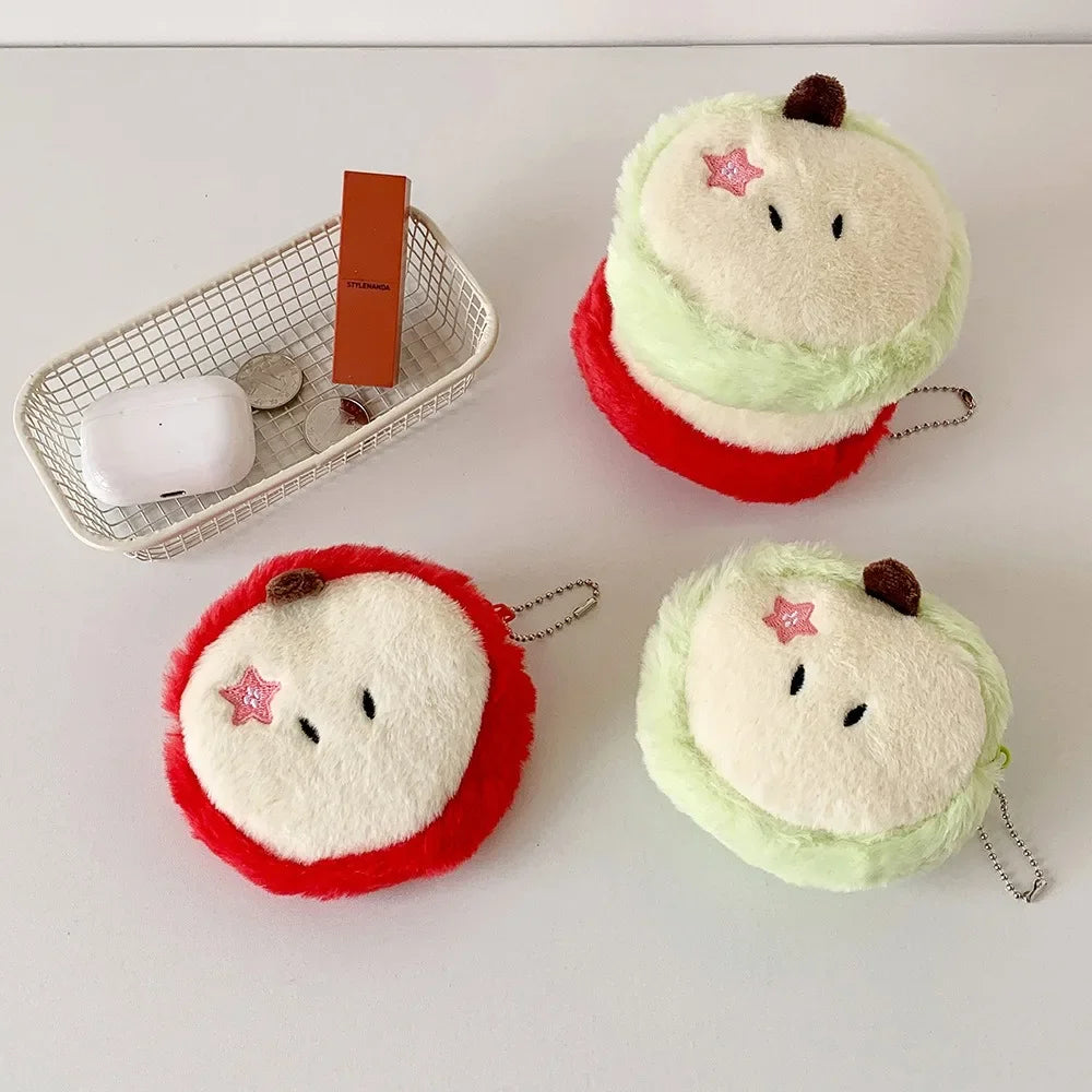Cute Apple Shape Plush Bag Creative Cartoon Pendant Mini Storage Bag for Students Earphone Data Cable Organizer