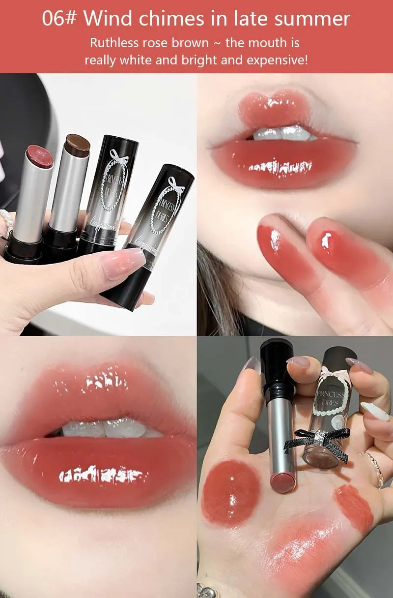 Pink Crystal Mirror Glass Solid Lip Gloss Round Tube Water Light Jelly Lipstick Moisturizing Clear Lip Glaze Nude Brown Lip Tint