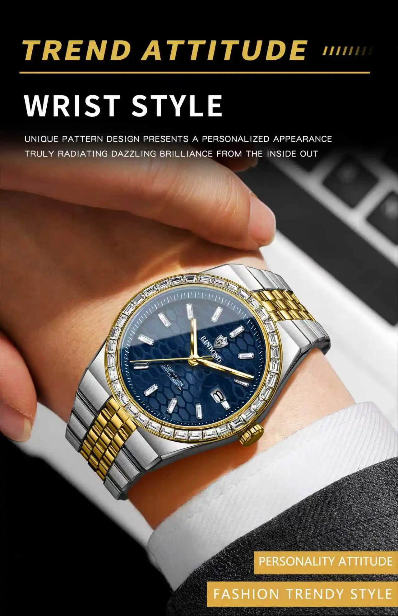 BINBOND New Men's Quartz Watch Classic Style Waterproof Luminous Date Display Stainless Steel Wristwatch For Male Relojes Hombre