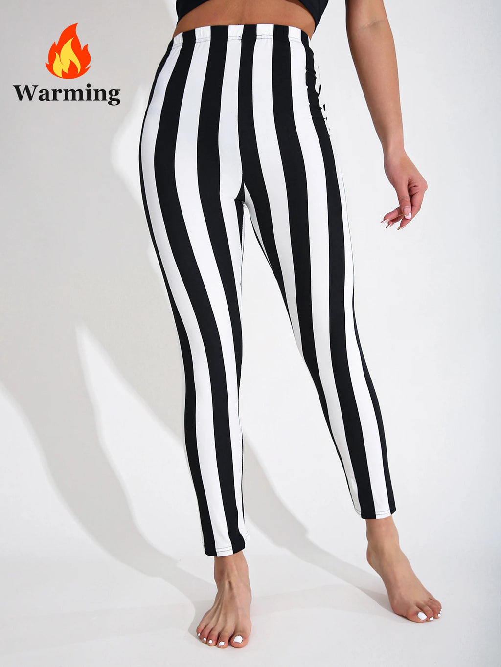 Autumn Winter 1PACK Women's Black White Thick Strip Velvet Thickened Sexy Tight Legging Casual Sports Elegant Fitness Yoga Pants