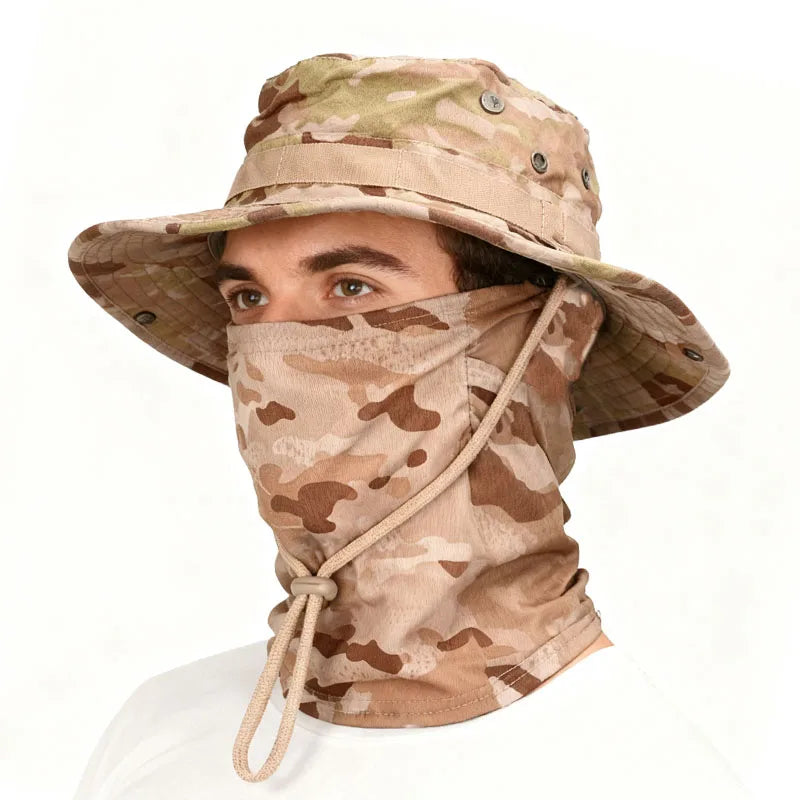 Camouflage Boonie Cap Balaclava Hat Suit Foldable Soft Hat Outdoor Hunting Fishing Wide Brimmed Hat Sunscreen Caps