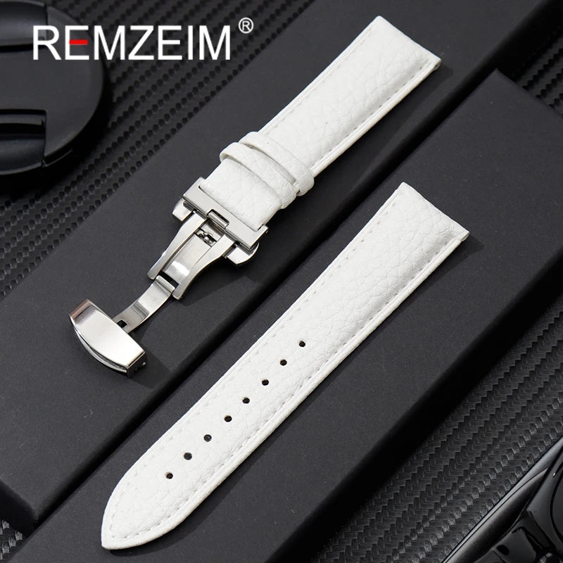 Litchi Grain Strap 18/20/22mm Watch Accessories Genuine Soft Leather Wristwatch Band With Butterfly Buckle